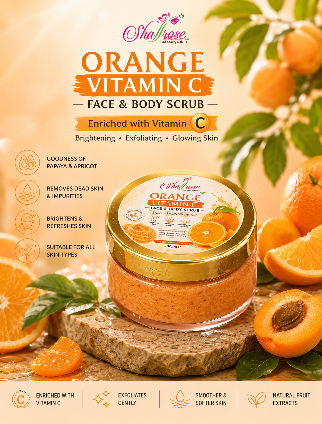 Orange Vitamin C Face & Body Scrub – 100 GM
